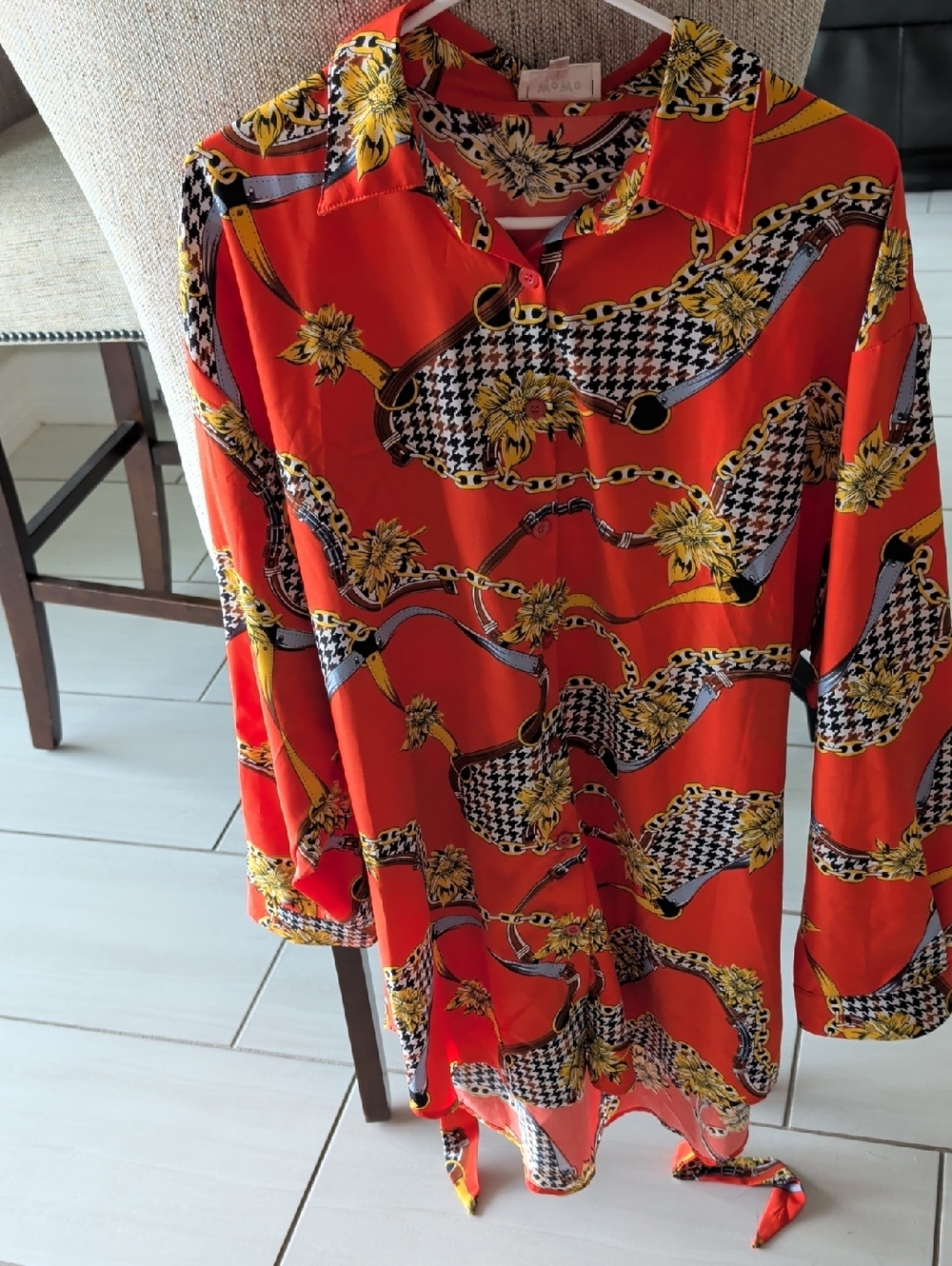 Men's Bright Red Patterned Button-Down Shirt - Casual Long Sleeve 3XL